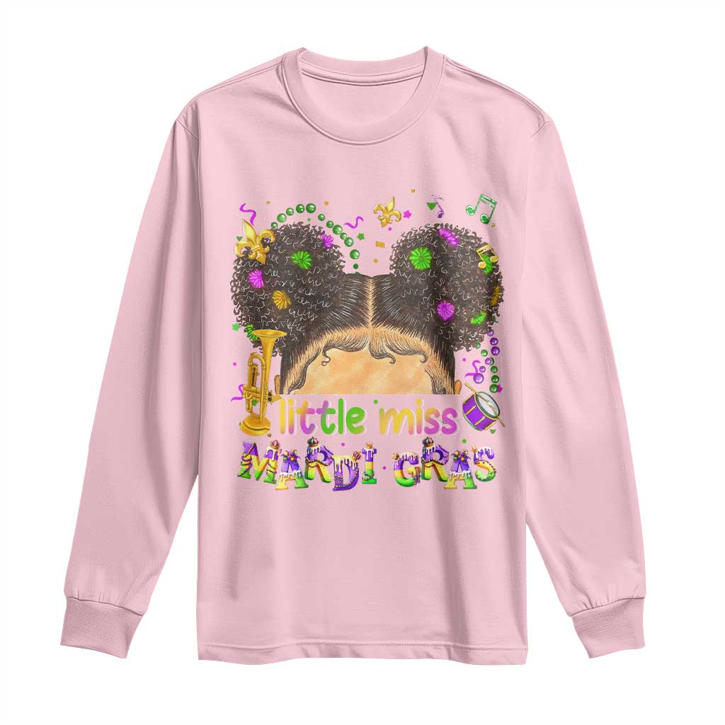 Little Miss Mardi Gras Afro Messy Bun Girls Long Sleeve Shirt