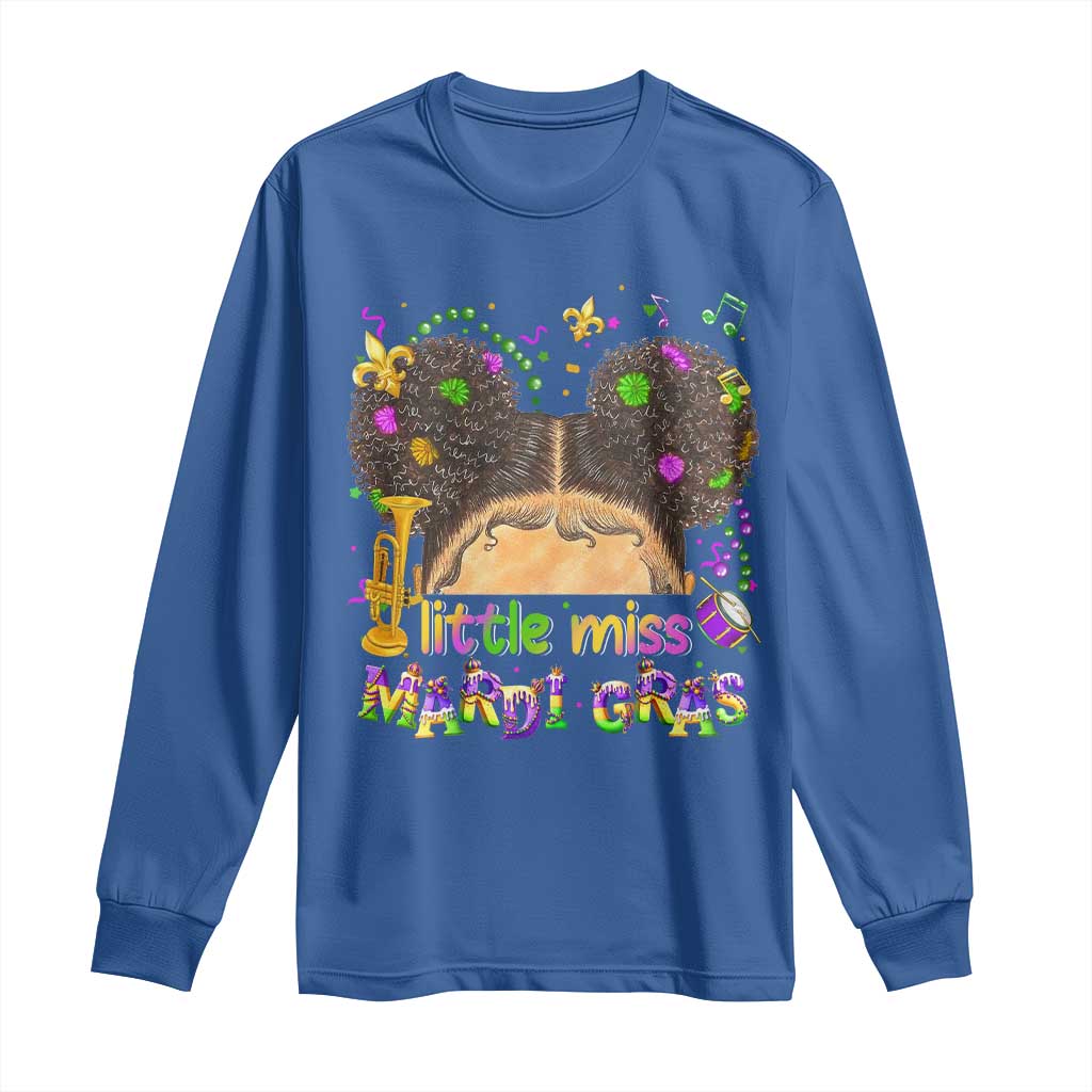 Little Miss Mardi Gras Afro Messy Bun Girls Long Sleeve Shirt