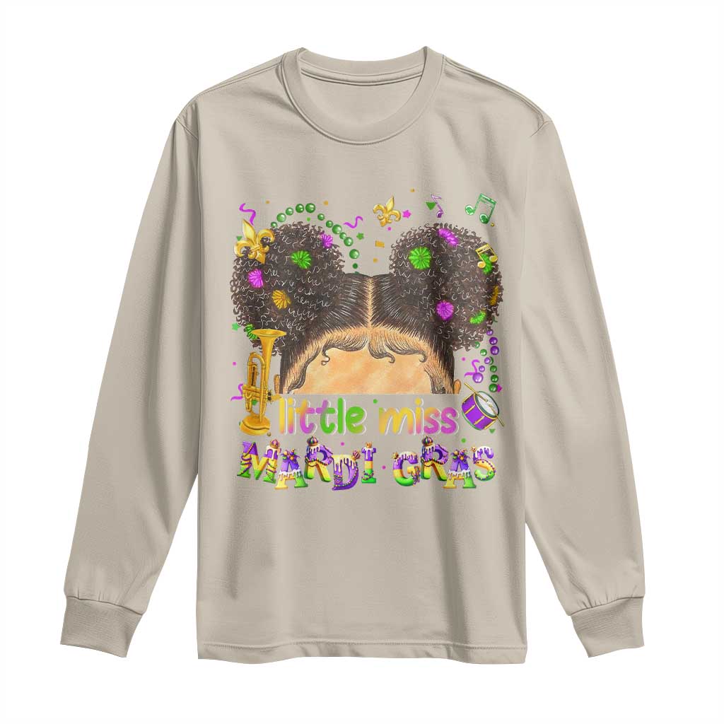 Little Miss Mardi Gras Afro Messy Bun Girls Long Sleeve Shirt