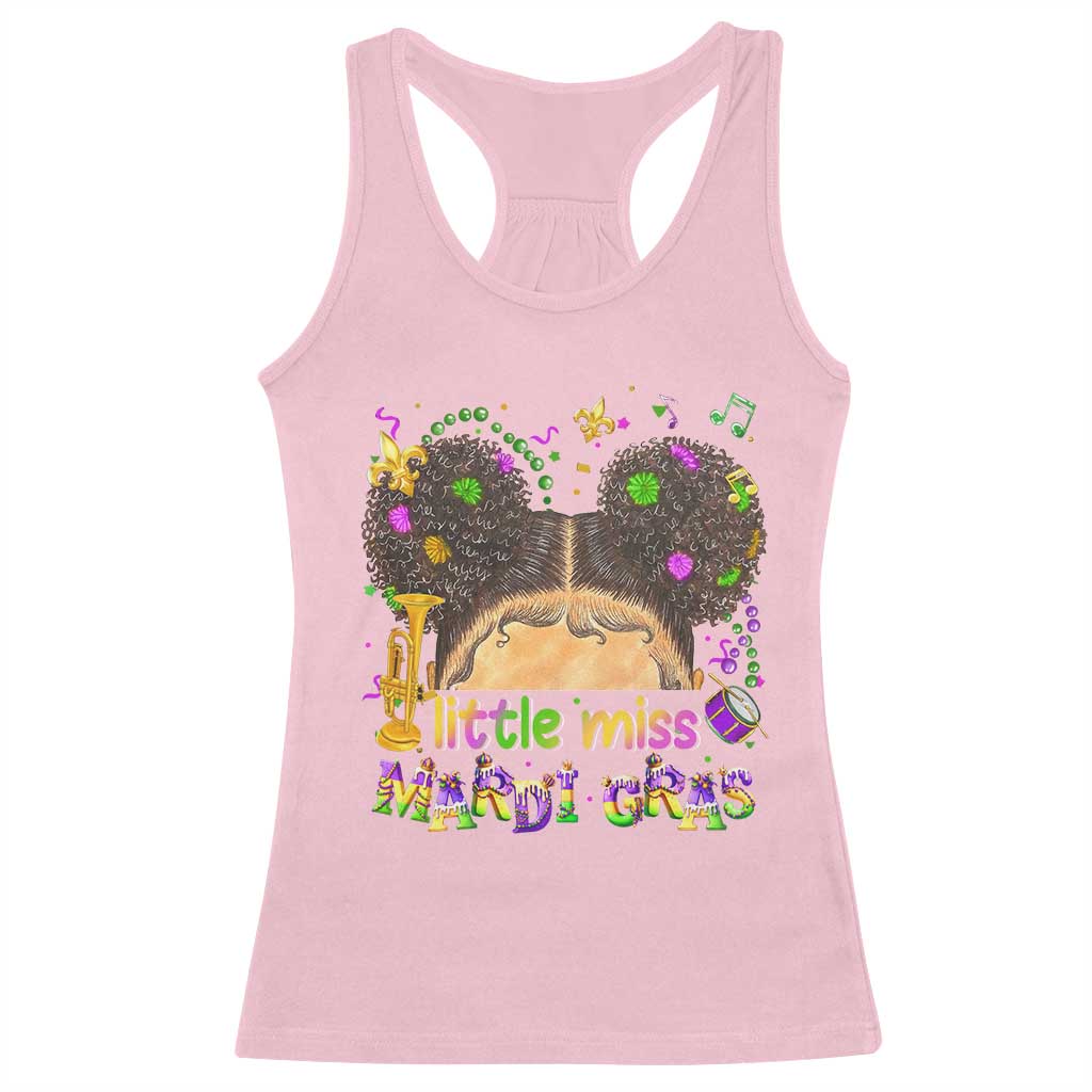 Little Miss Mardi Gras Afro Messy Bun Girls Racerback Tank Top