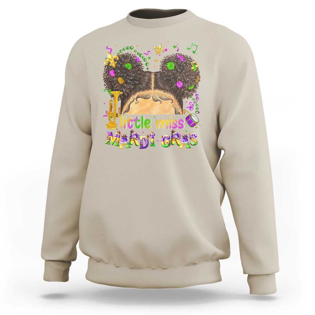 Little Miss Mardi Gras Afro Messy Bun Girls Sweatshirt