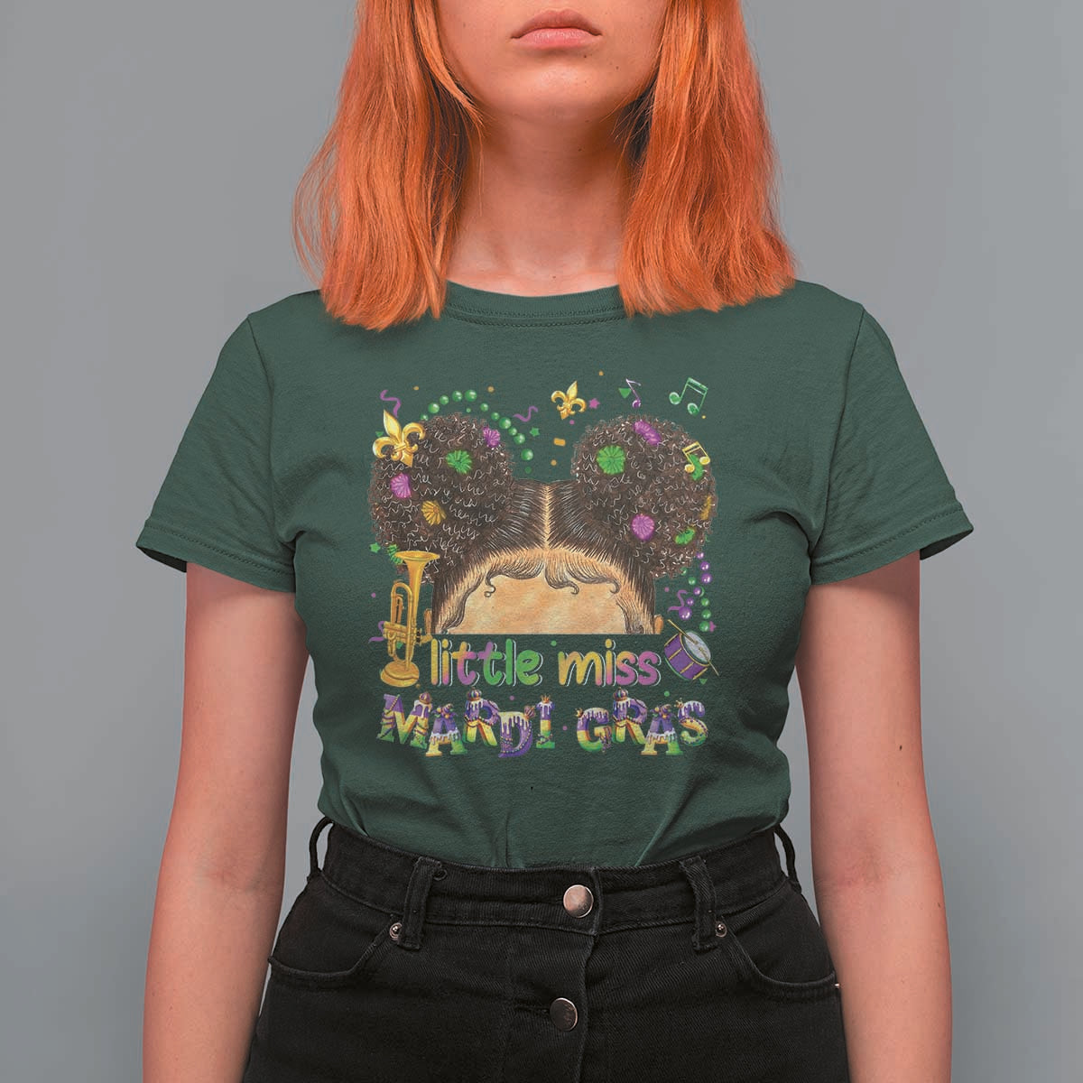Little Miss Mardi Gras Afro Messy Bun Girls T Shirt For Women