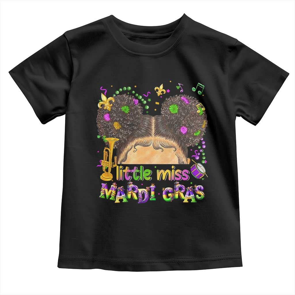 Little Miss Mardi Gras Afro Messy Bun Girls Toddler T Shirt
