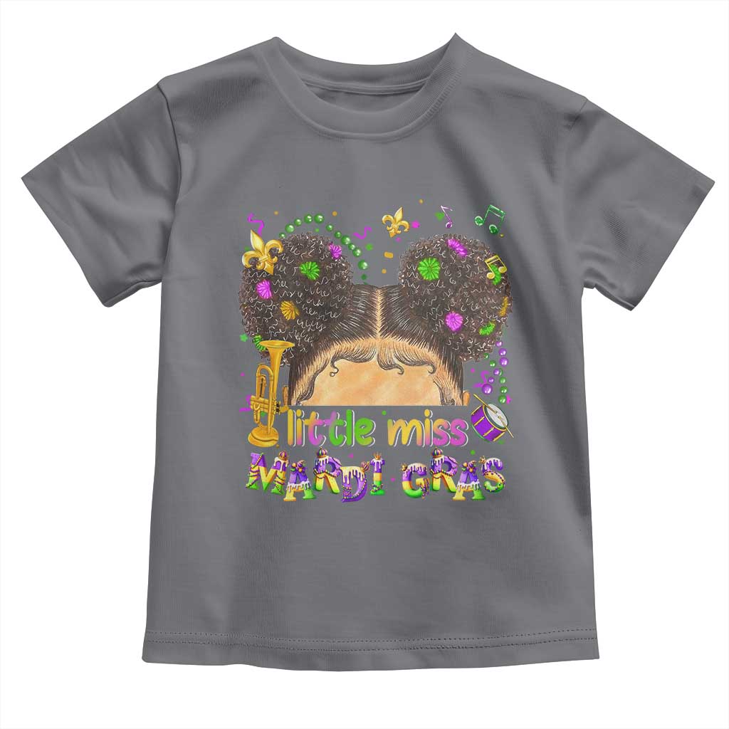 Little Miss Mardi Gras Afro Messy Bun Girls Toddler T Shirt