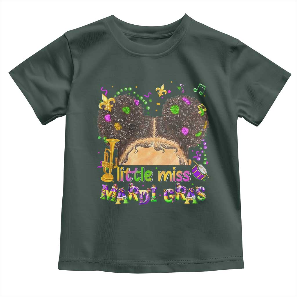 Little Miss Mardi Gras Afro Messy Bun Girls Toddler T Shirt