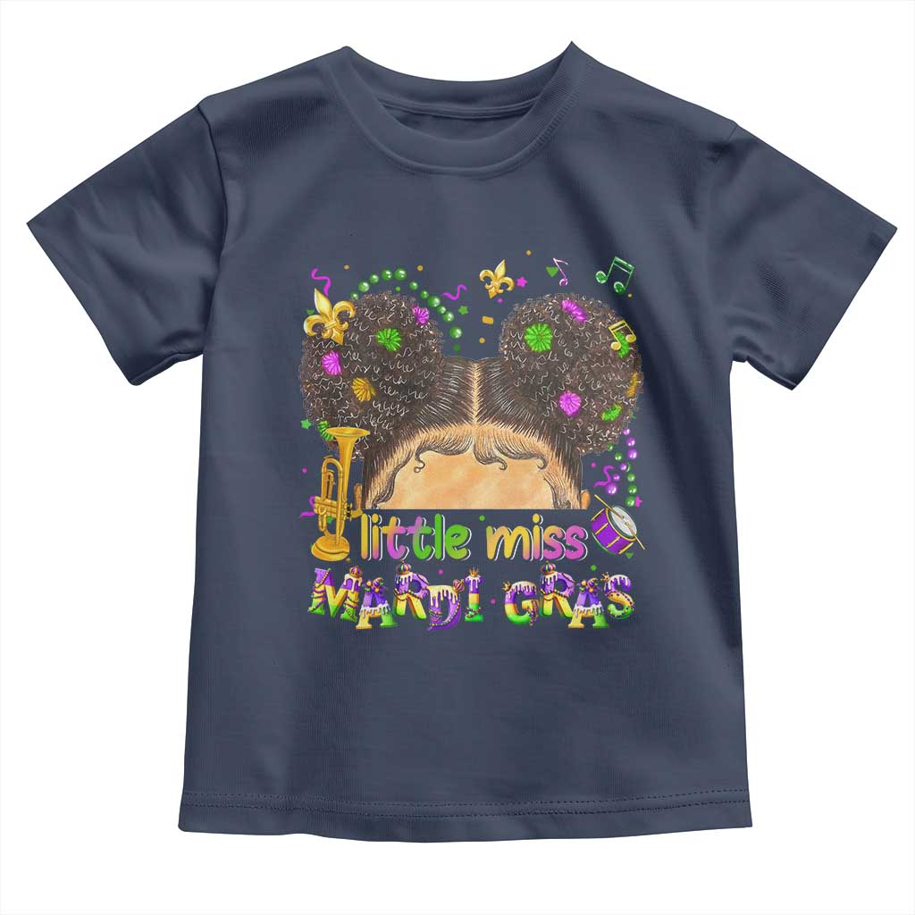 Little Miss Mardi Gras Afro Messy Bun Girls Toddler T Shirt