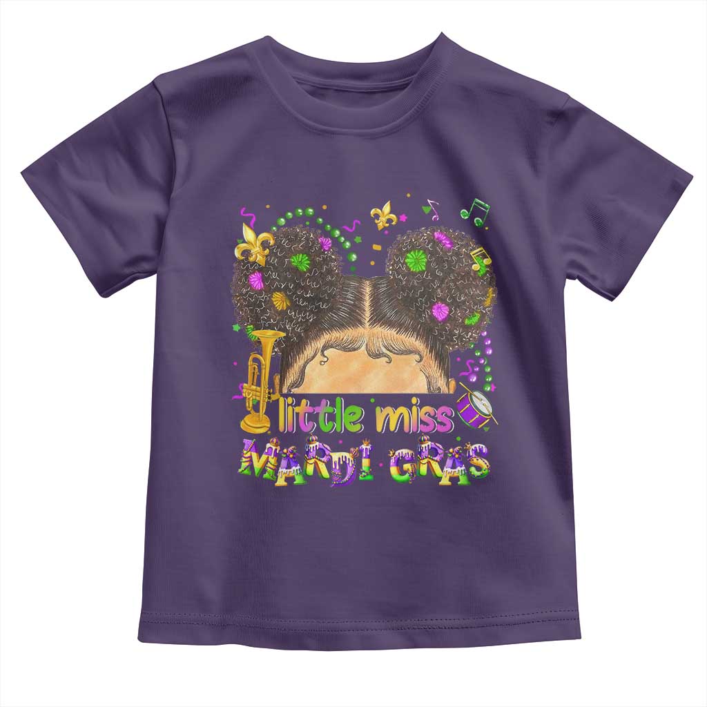 Little Miss Mardi Gras Afro Messy Bun Girls Toddler T Shirt