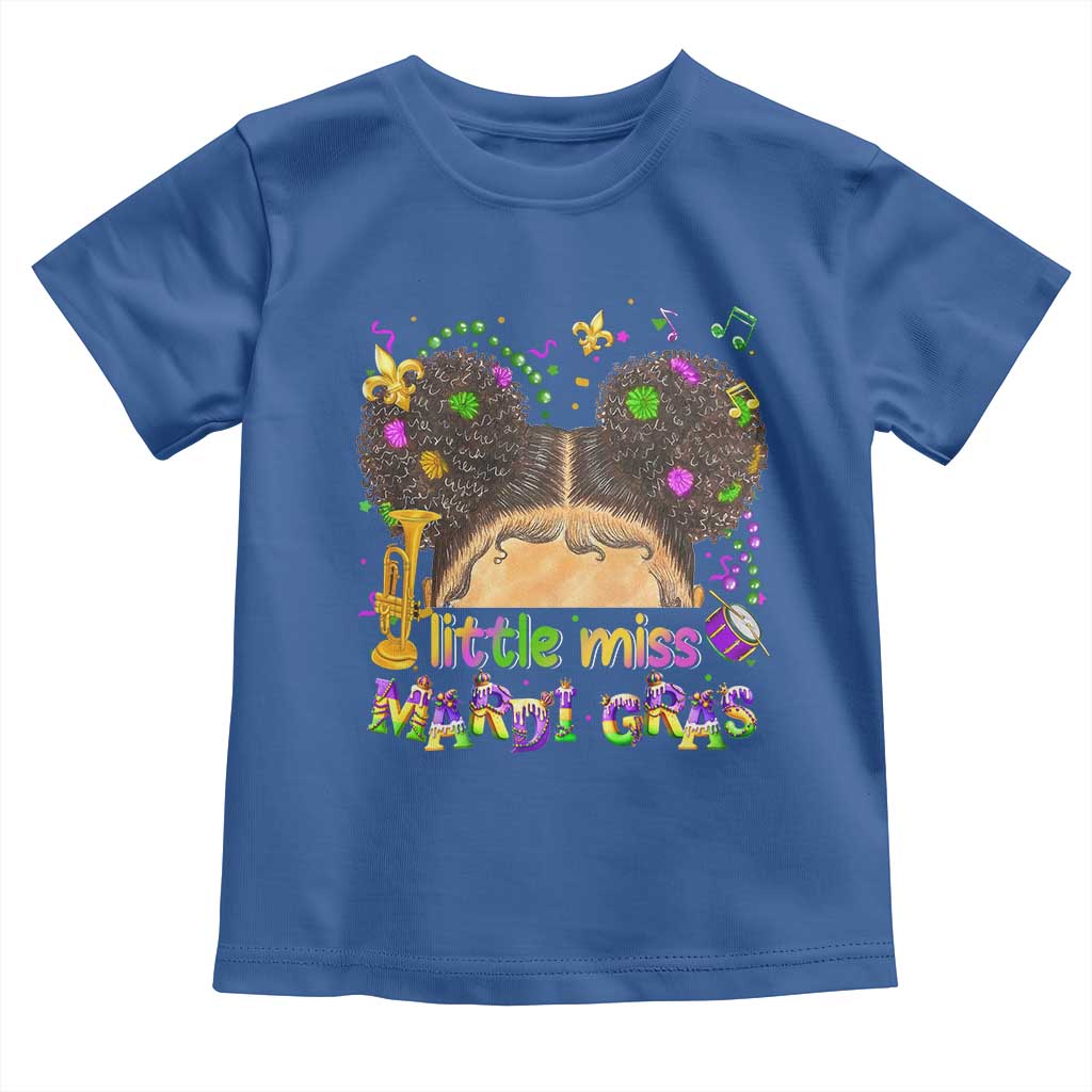Little Miss Mardi Gras Afro Messy Bun Girls Toddler T Shirt