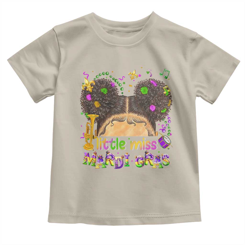Little Miss Mardi Gras Afro Messy Bun Girls Toddler T Shirt