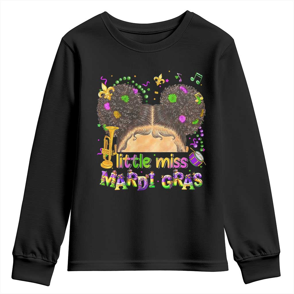Little Miss Mardi Gras Afro Messy Bun Girls Youth Sweatshirt