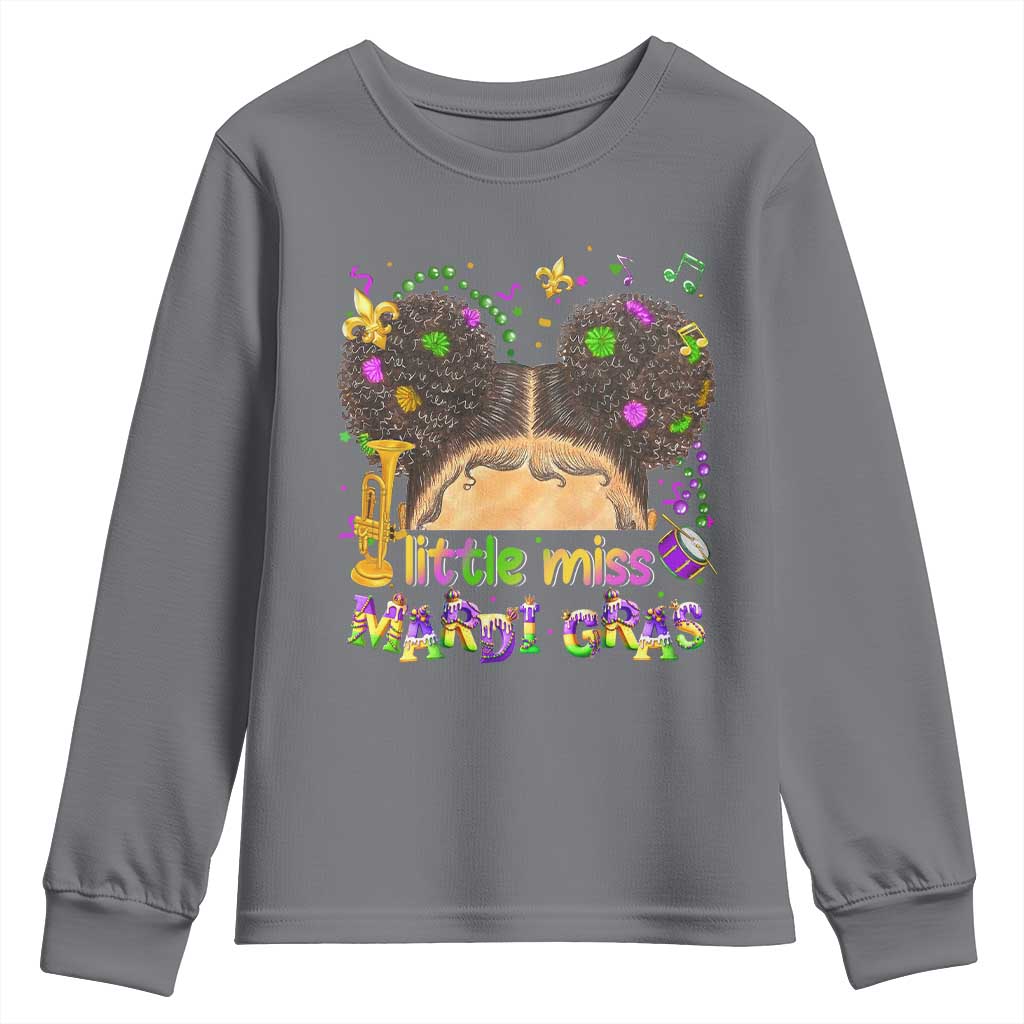 Little Miss Mardi Gras Afro Messy Bun Girls Youth Sweatshirt