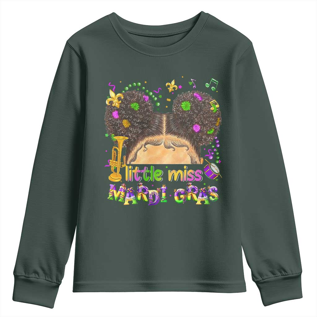 Little Miss Mardi Gras Afro Messy Bun Girls Youth Sweatshirt