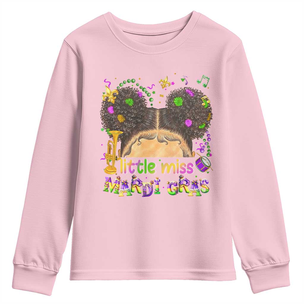 Little Miss Mardi Gras Afro Messy Bun Girls Youth Sweatshirt
