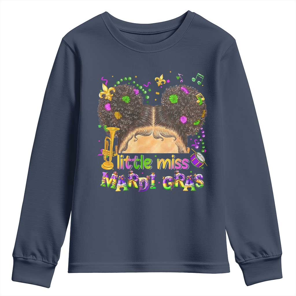 Little Miss Mardi Gras Afro Messy Bun Girls Youth Sweatshirt