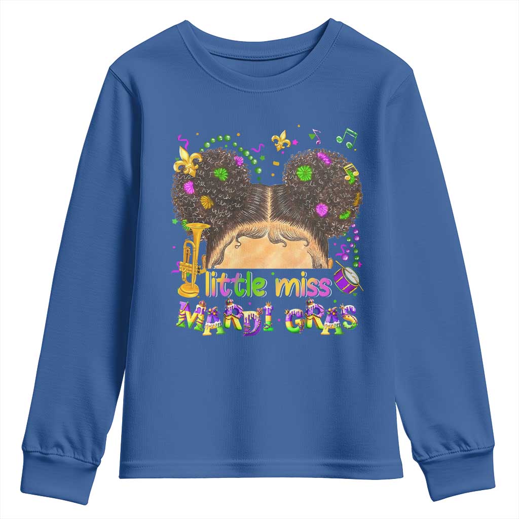 Little Miss Mardi Gras Afro Messy Bun Girls Youth Sweatshirt