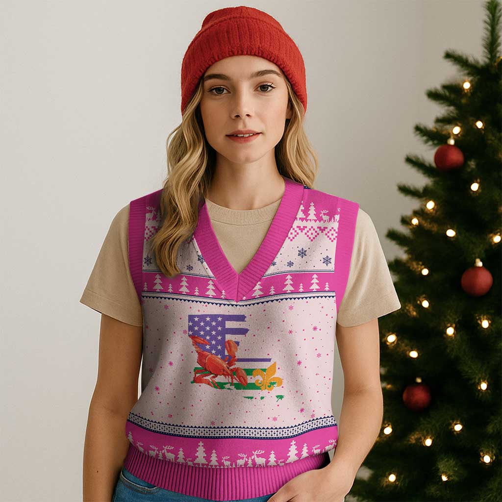 Louisiana V-Neck Knit Sweater Vest Louisiana New Orleans Party Custume Beads - Wonder Print Shop