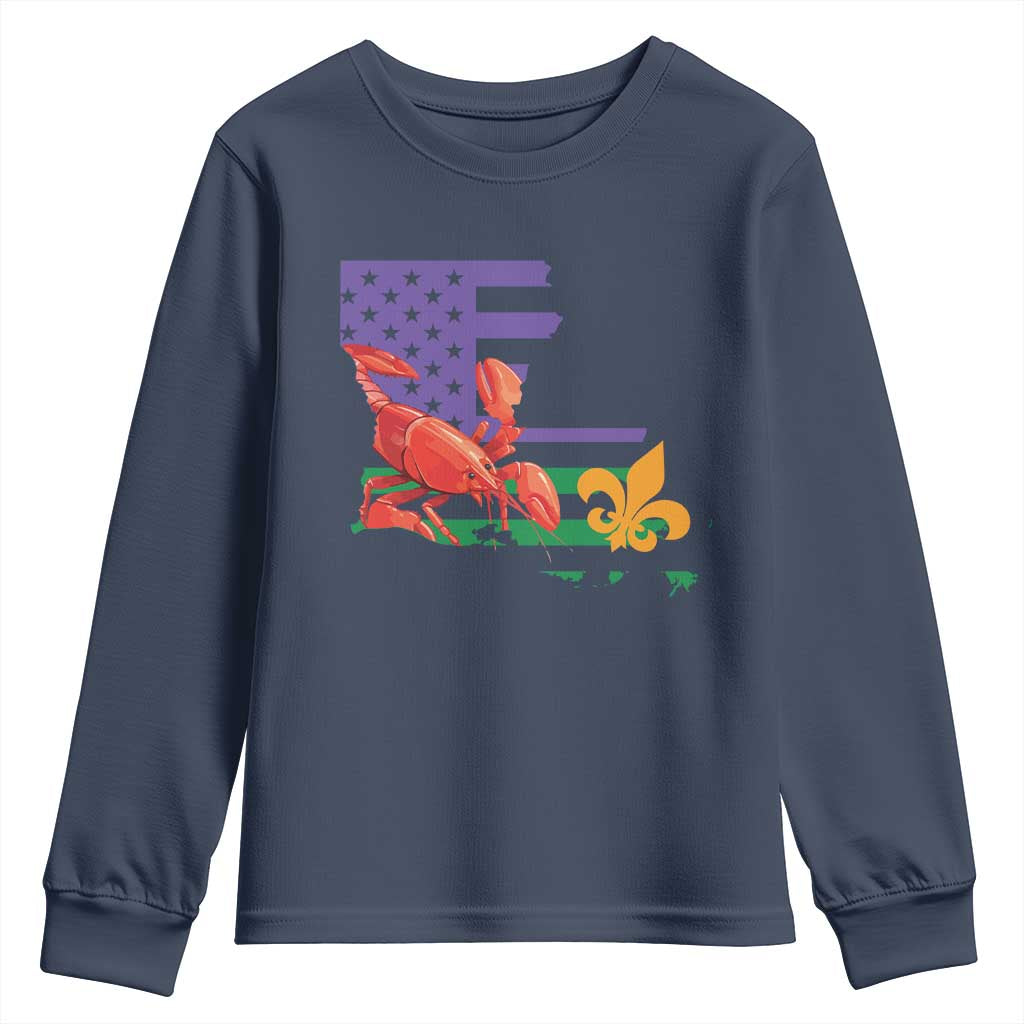Louisiana Youth Sweatshirt Louisiana New Orleans Party Custume Beads - Wonder Print Shop