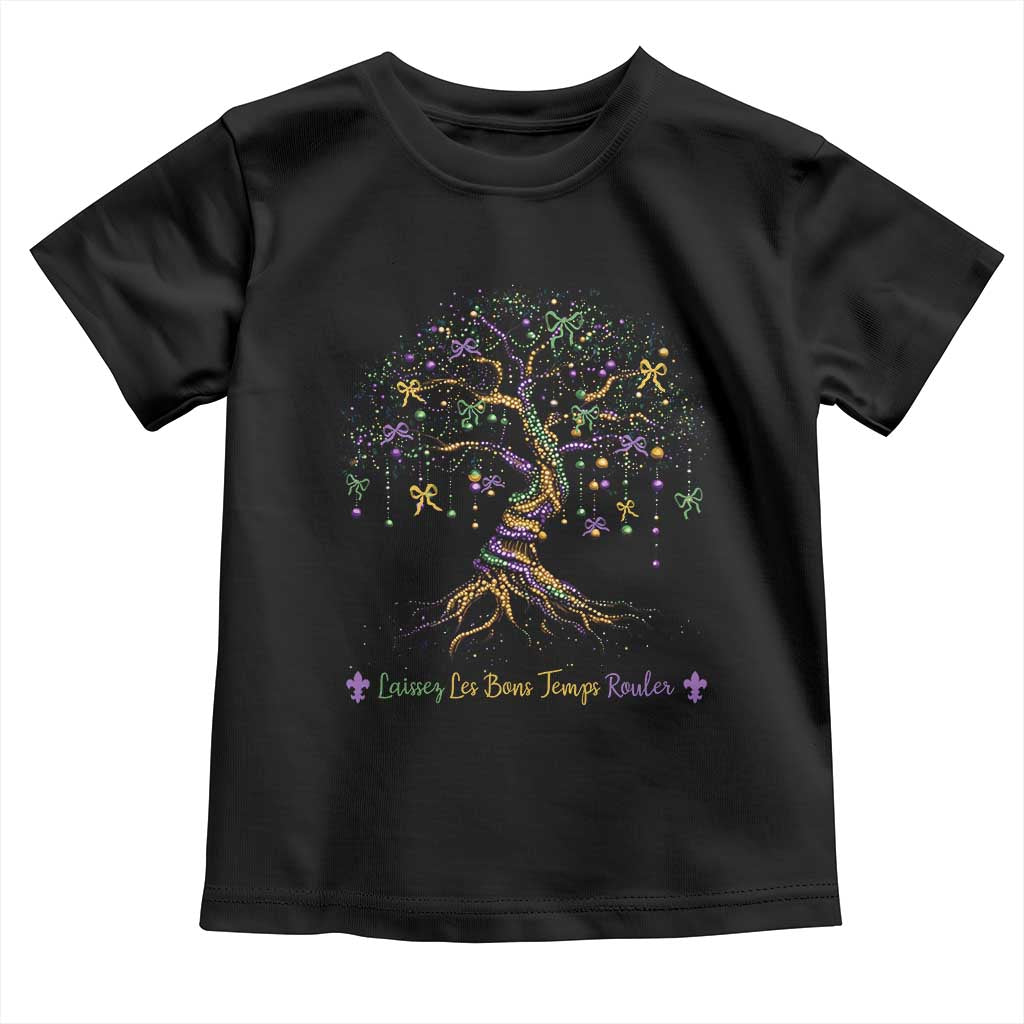 Coquette Bow Mardi Gras Bead Tree Toddler T Shirt Carnival New Orleans 2025