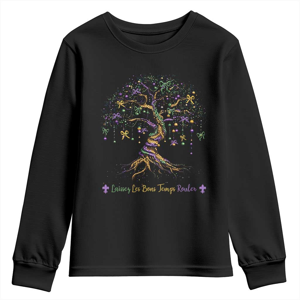 Coquette Bow Mardi Gras Bead Tree Youth Sweatshirt Carnival New Orleans 2025