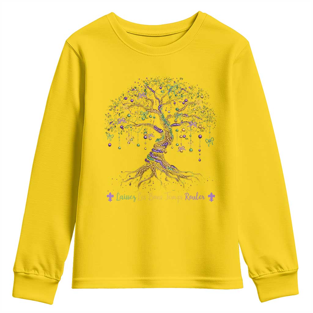 Coquette Bow Mardi Gras Bead Tree Youth Sweatshirt Carnival New Orleans 2025