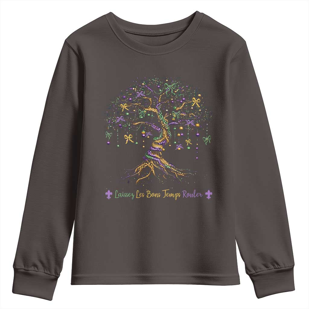 Coquette Bow Mardi Gras Bead Tree Youth Sweatshirt Carnival New Orleans 2025