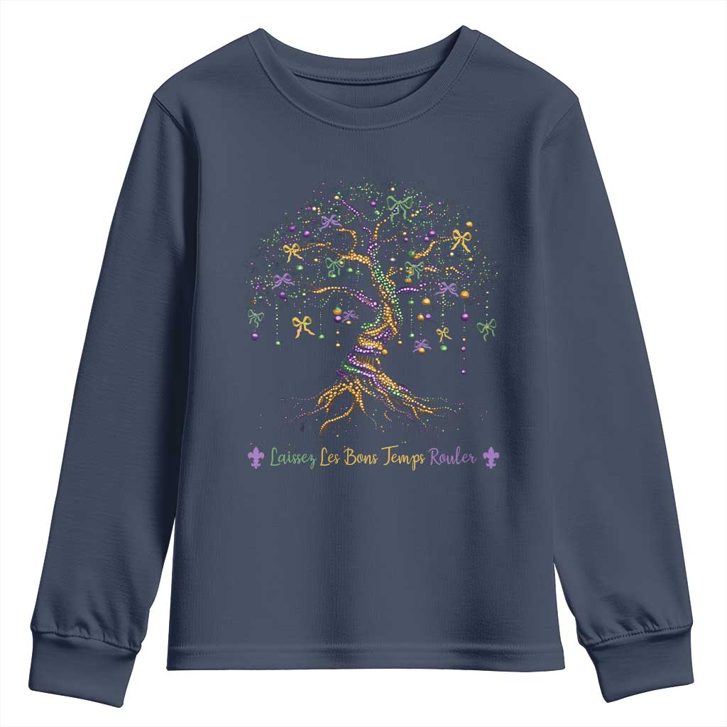 Coquette Bow Mardi Gras Bead Tree Youth Sweatshirt Carnival New Orleans 2025