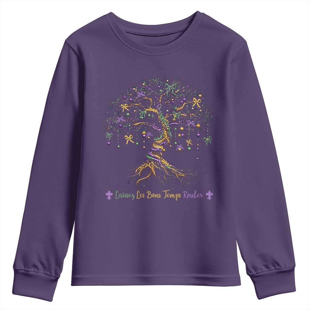 Coquette Bow Mardi Gras Bead Tree Youth Sweatshirt Carnival New Orleans 2025