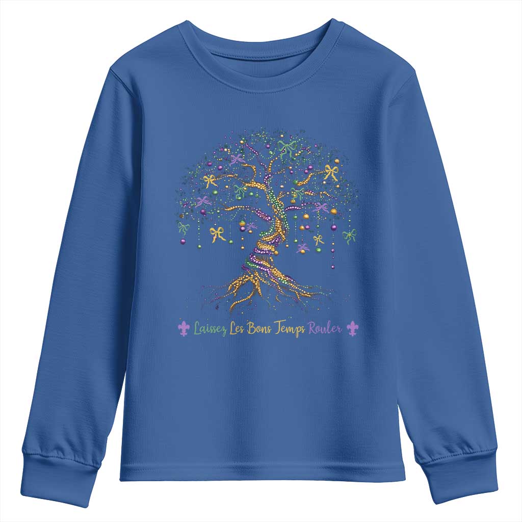 Coquette Bow Mardi Gras Bead Tree Youth Sweatshirt Carnival New Orleans 2025