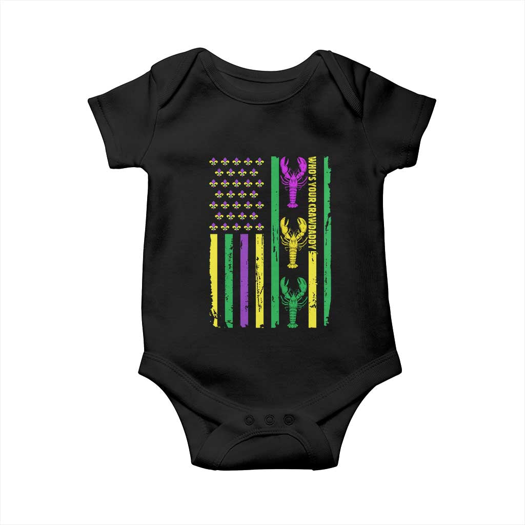 Funny Mardi Gras Crawfish Baby Onesie Whos Your Crawdaddy USA American Flag Carnival