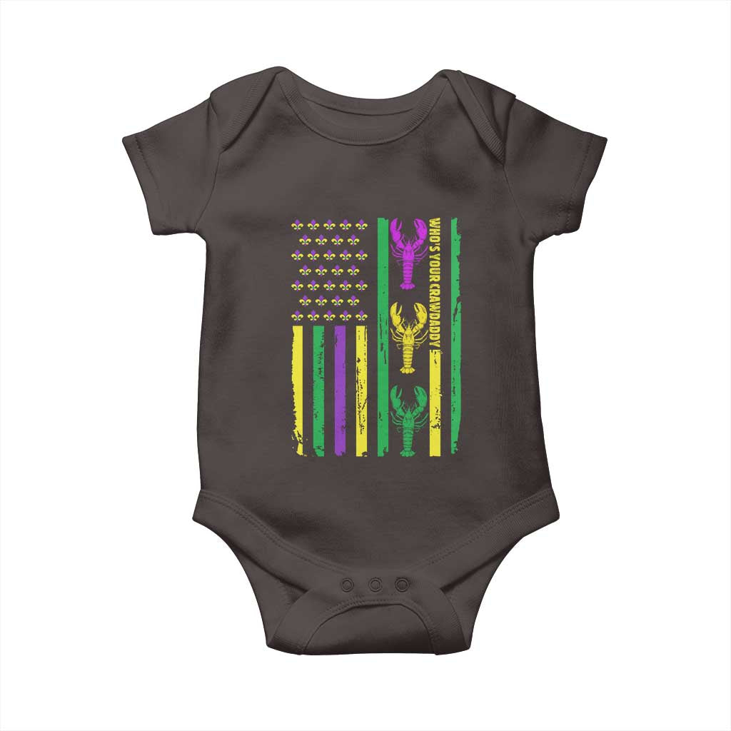 Funny Mardi Gras Crawfish Baby Onesie Whos Your Crawdaddy USA American Flag Carnival