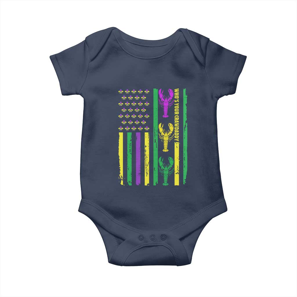 Funny Mardi Gras Crawfish Baby Onesie Whos Your Crawdaddy USA American Flag Carnival