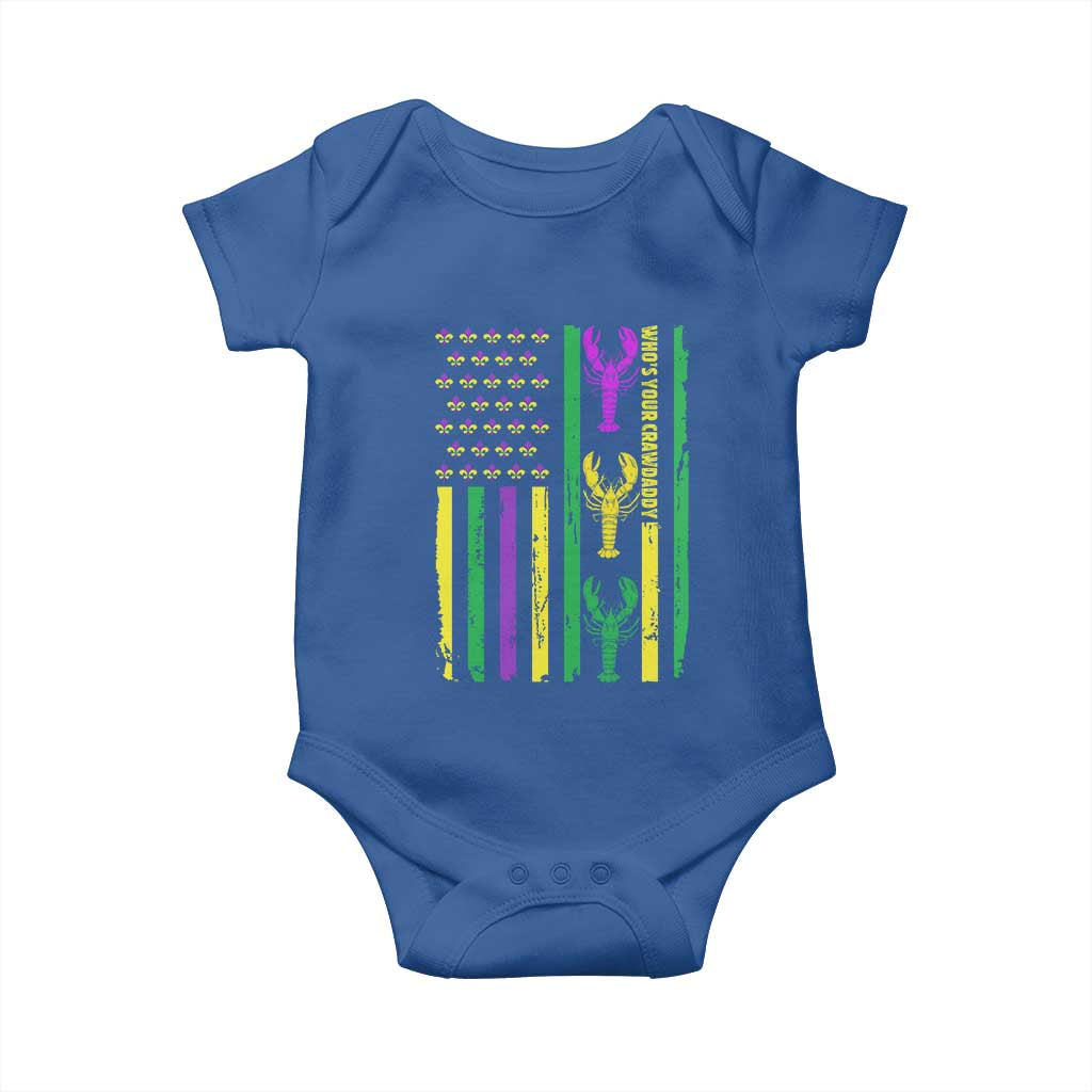 Funny Mardi Gras Crawfish Baby Onesie Whos Your Crawdaddy USA American Flag Carnival