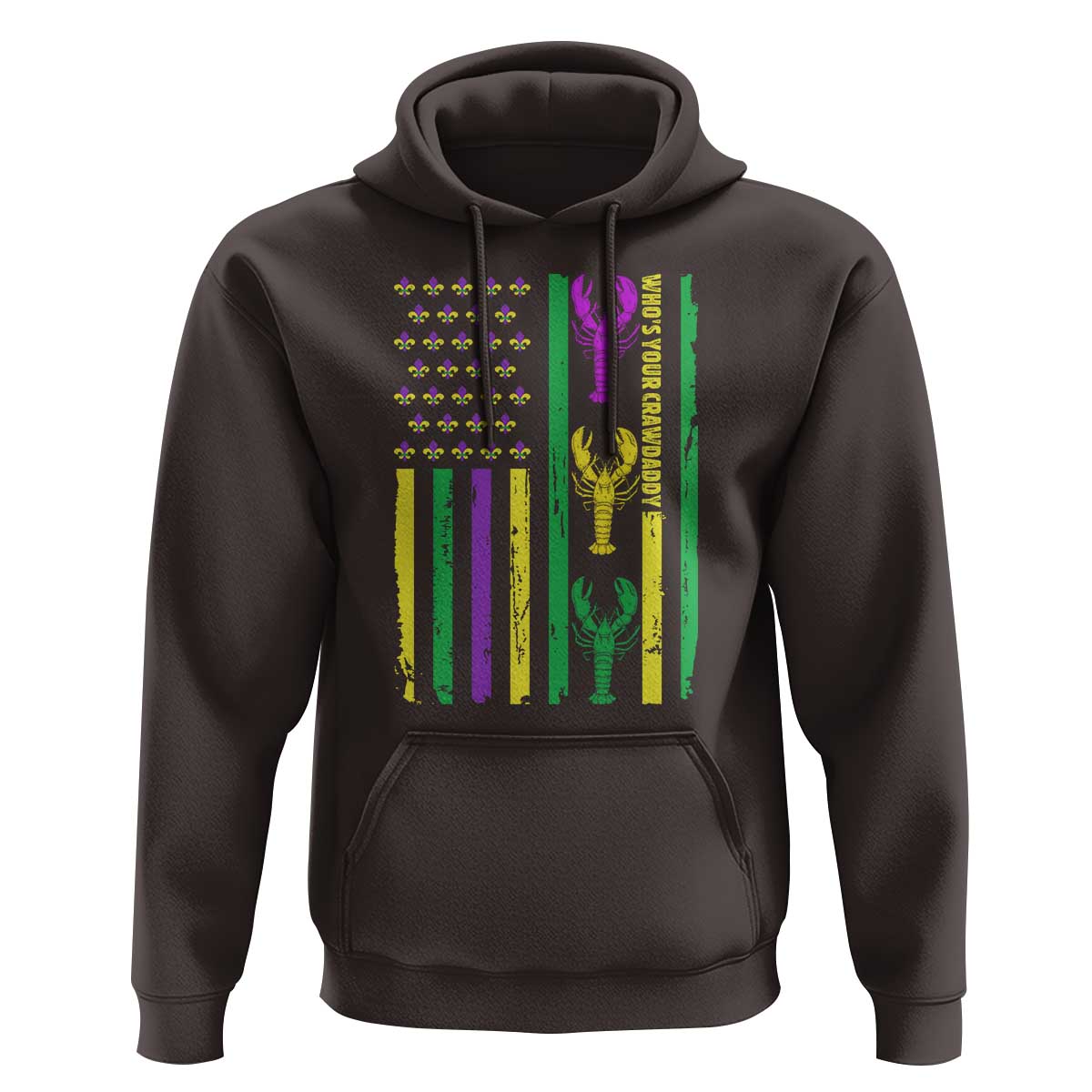 Funny Mardi Gras Crawfish Hoodie Whos Your Crawdaddy USA American Flag Carnival