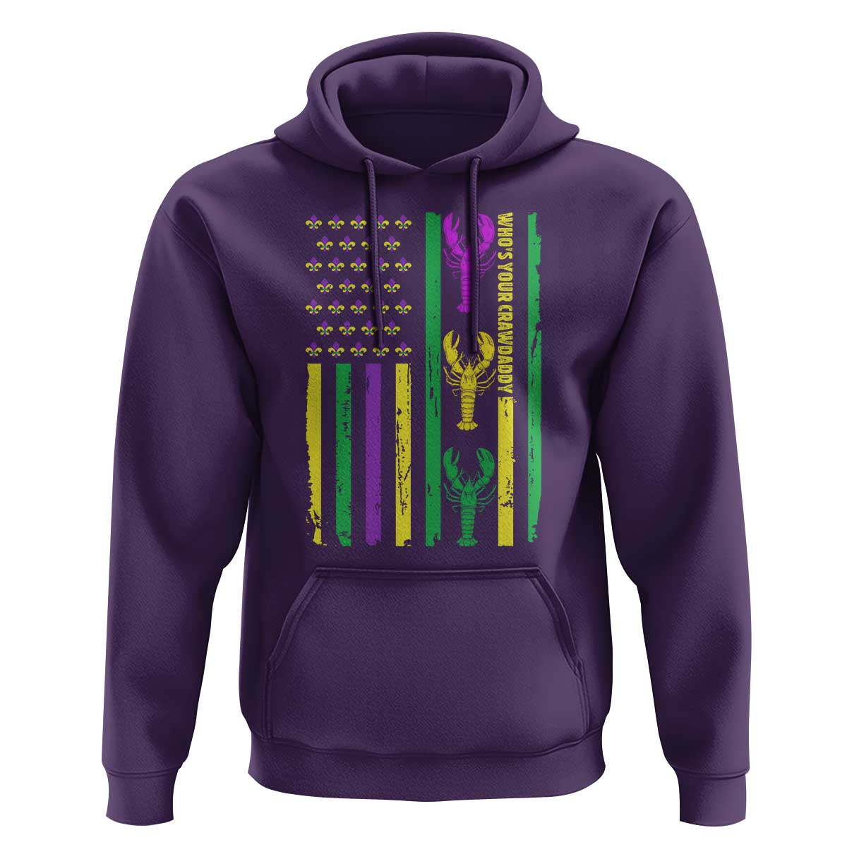 Funny Mardi Gras Crawfish Hoodie Whos Your Crawdaddy USA American Flag Carnival
