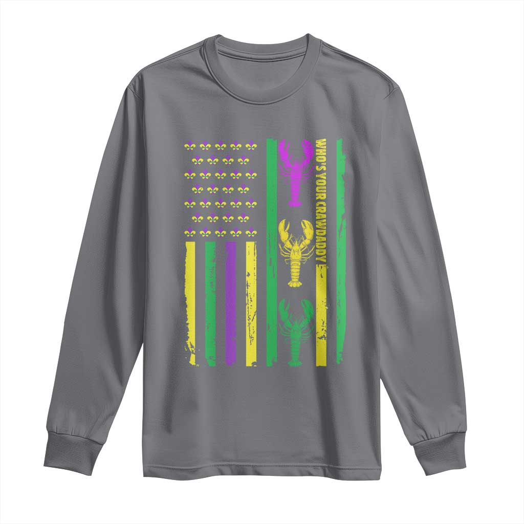 Funny Mardi Gras Crawfish Long Sleeve Shirt Whos Your Crawdaddy USA American Flag Carnival