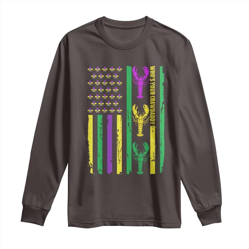 Funny Mardi Gras Crawfish Long Sleeve Shirt Whos Your Crawdaddy USA American Flag Carnival