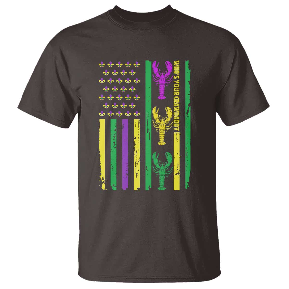 Funny Mardi Gras Crawfish T Shirt Whos Your Crawdaddy USA American Flag Carnival