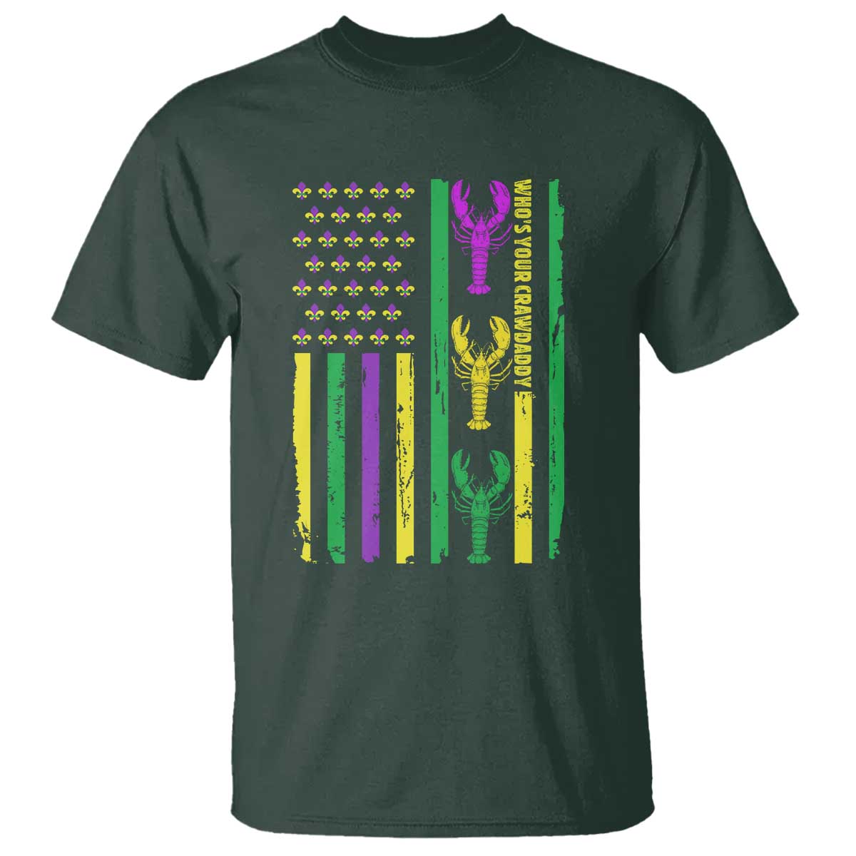 Funny Mardi Gras Crawfish T Shirt Whos Your Crawdaddy USA American Flag Carnival
