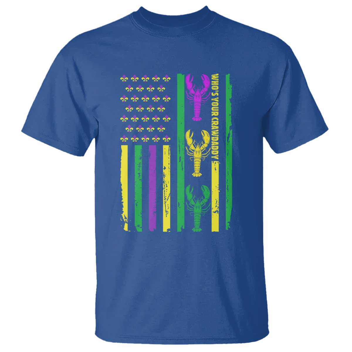 Funny Mardi Gras Crawfish T Shirt Whos Your Crawdaddy USA American Flag Carnival