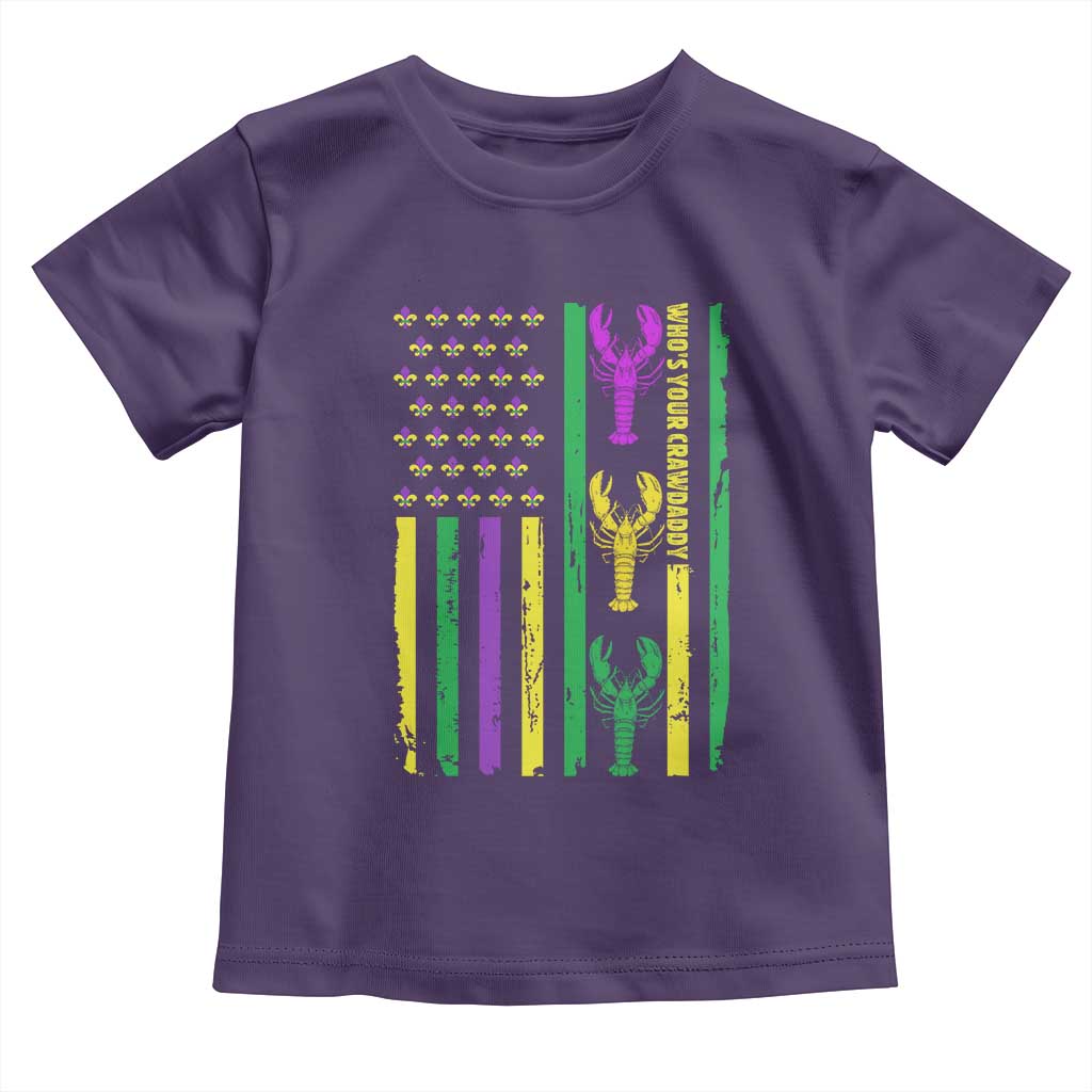 Funny Mardi Gras Crawfish Toddler T Shirt Whos Your Crawdaddy USA American Flag Carnival