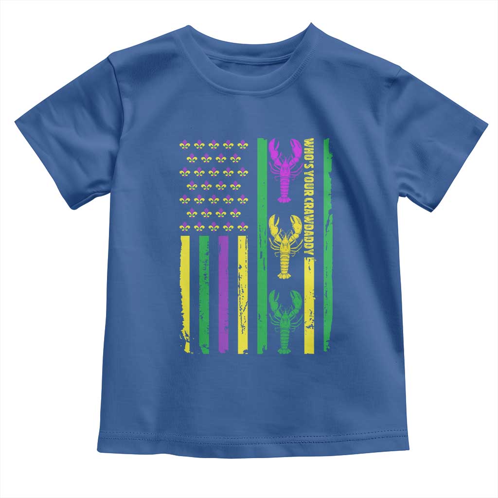 Funny Mardi Gras Crawfish Toddler T Shirt Whos Your Crawdaddy USA American Flag Carnival