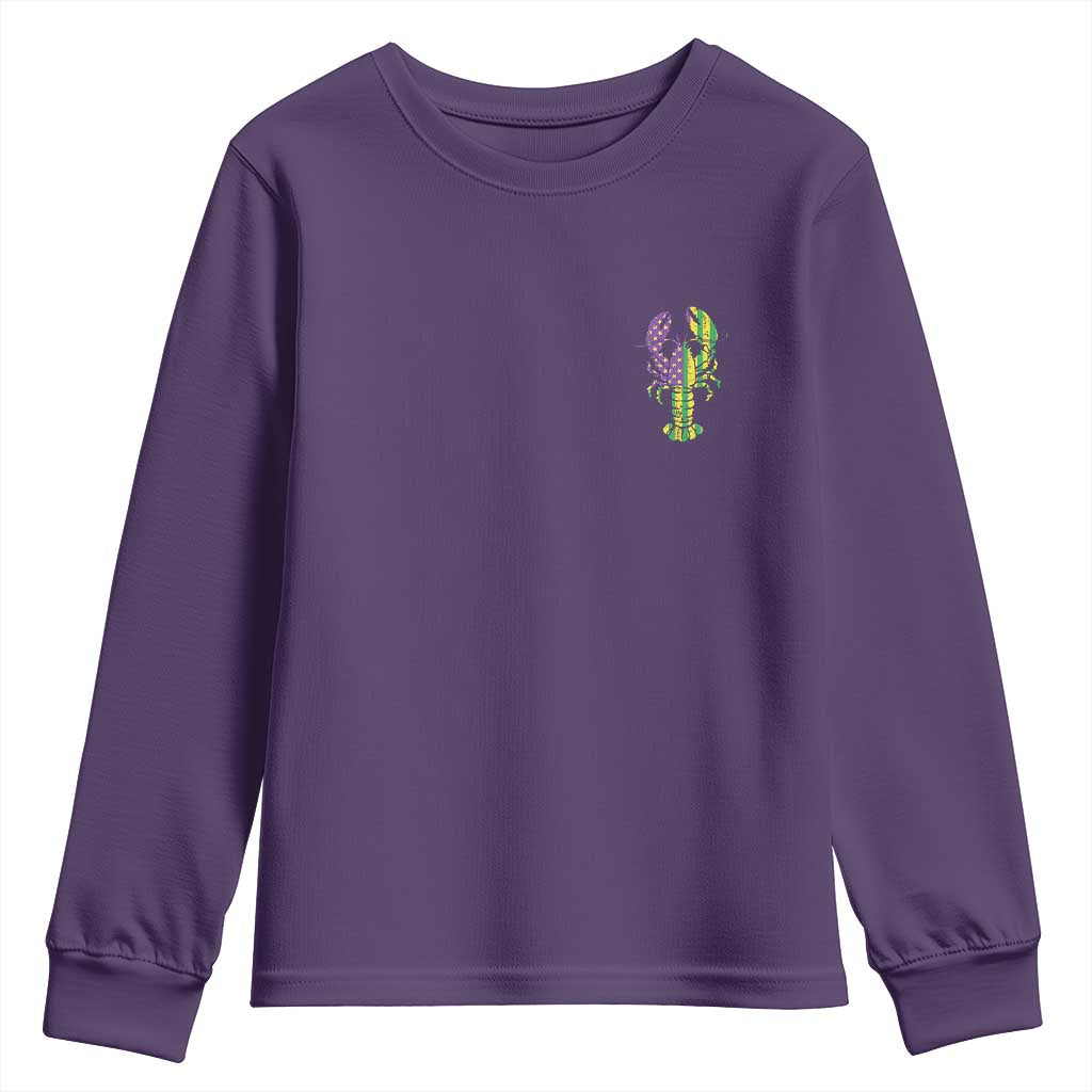 Carnival Mardi Gras USA American Flag Crawfish Pocket Youth Sweatshirt