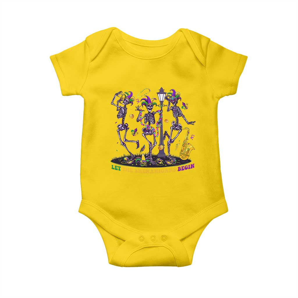 Funny Mardi Gras Baby Onesie Dancing Skeleton Let The Shenanigans Begin