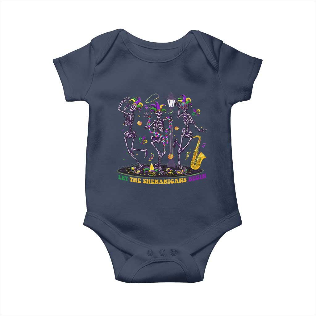 Funny Mardi Gras Baby Onesie Dancing Skeleton Let The Shenanigans Begin