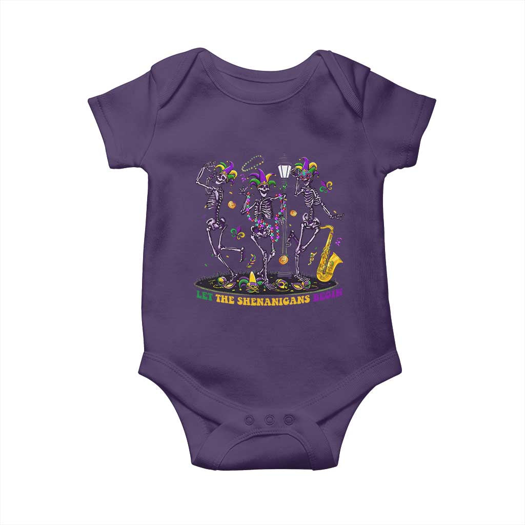 Funny Mardi Gras Baby Onesie Dancing Skeleton Let The Shenanigans Begin