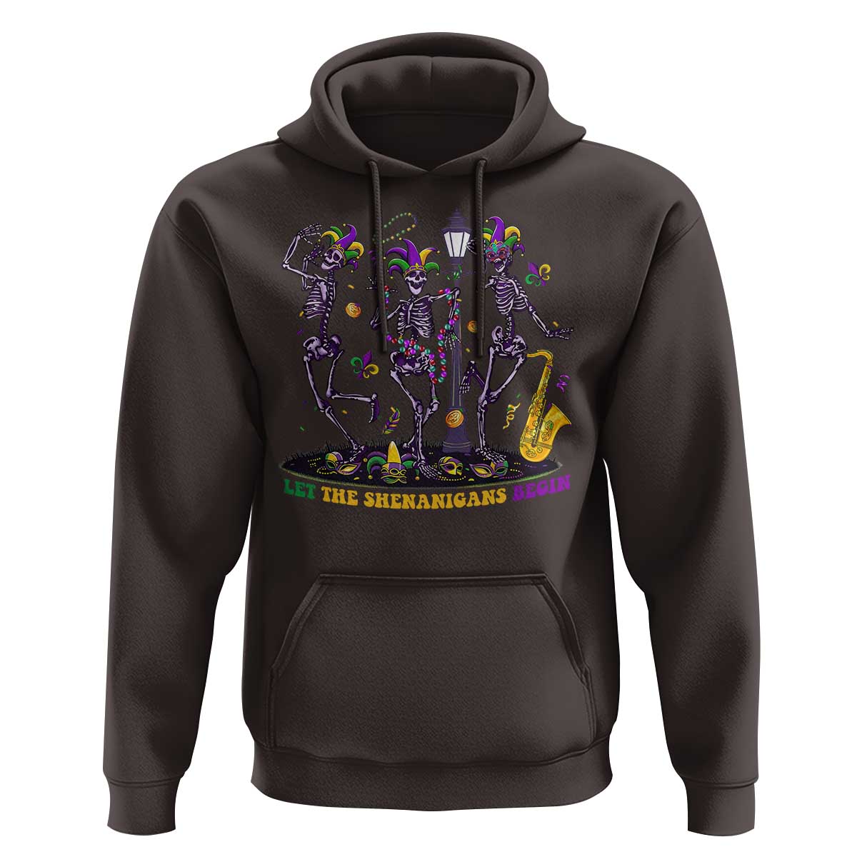 Funny Mardi Gras Hoodie Dancing Skeleton Let The Shenanigans Begin