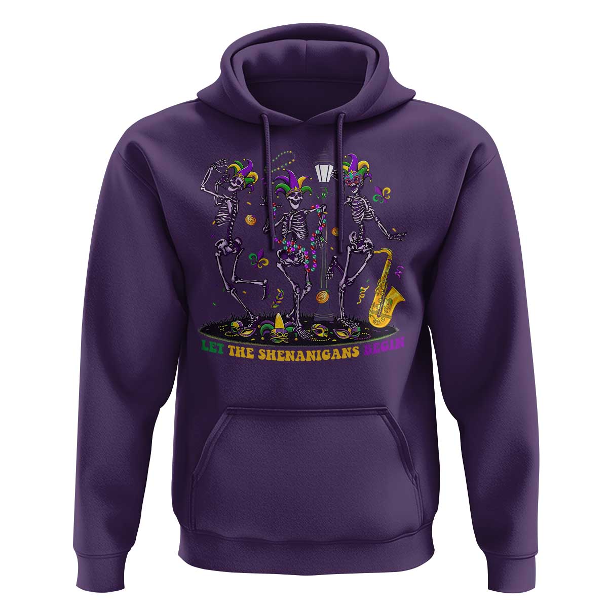 Funny Mardi Gras Hoodie Dancing Skeleton Let The Shenanigans Begin