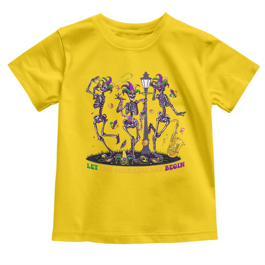 Funny Mardi Gras Toddler T Shirt Dancing Skeleton Let The Shenanigans Begin