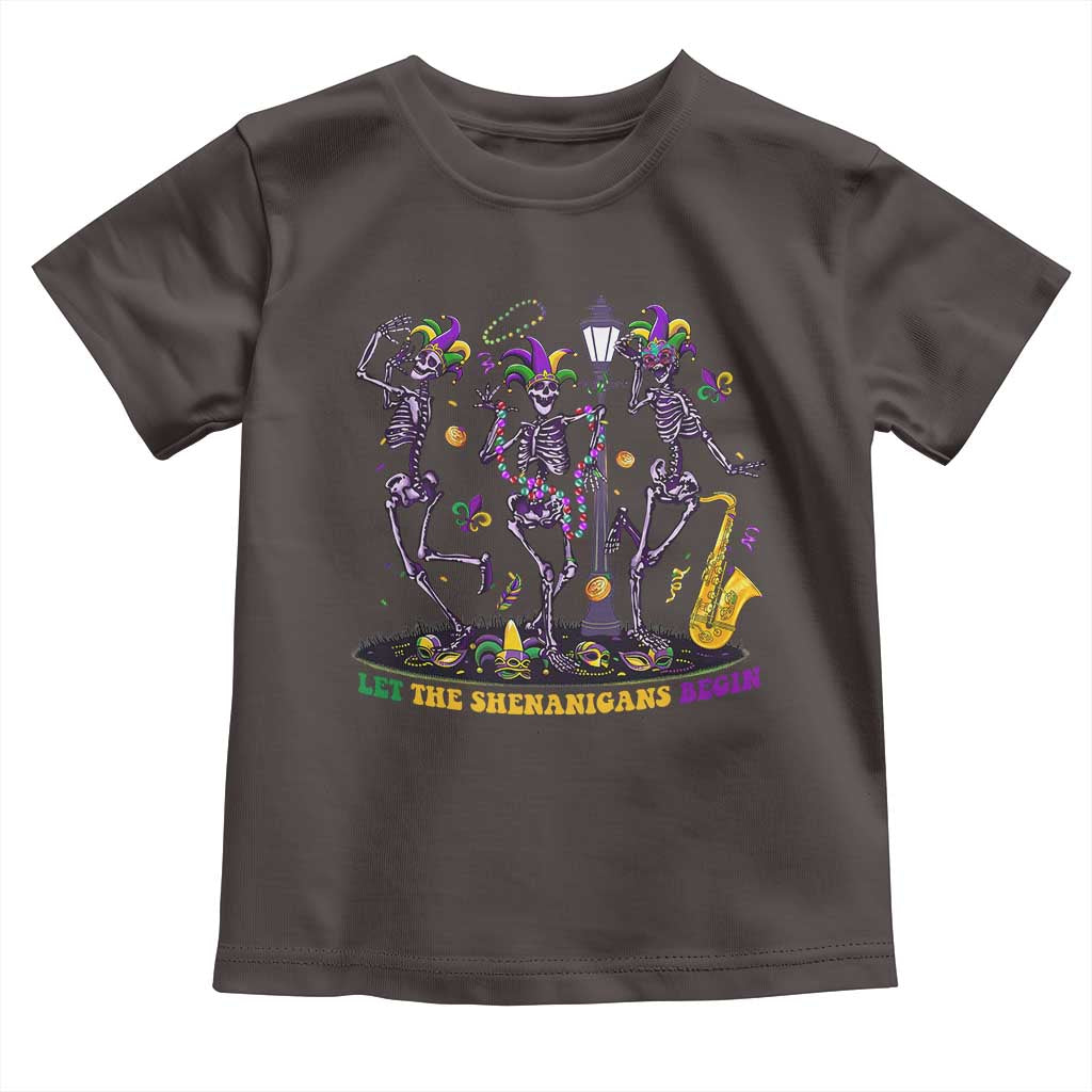 Funny Mardi Gras Toddler T Shirt Dancing Skeleton Let The Shenanigans Begin