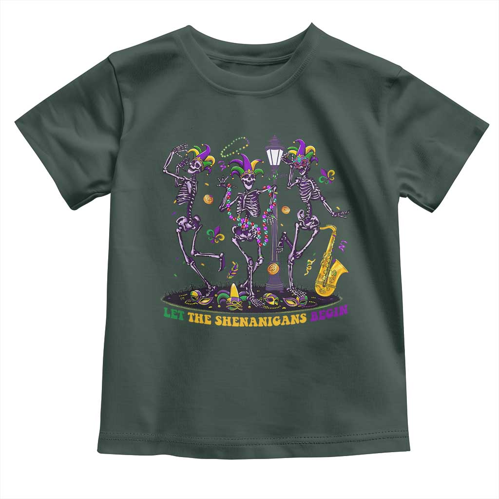 Funny Mardi Gras Toddler T Shirt Dancing Skeleton Let The Shenanigans Begin